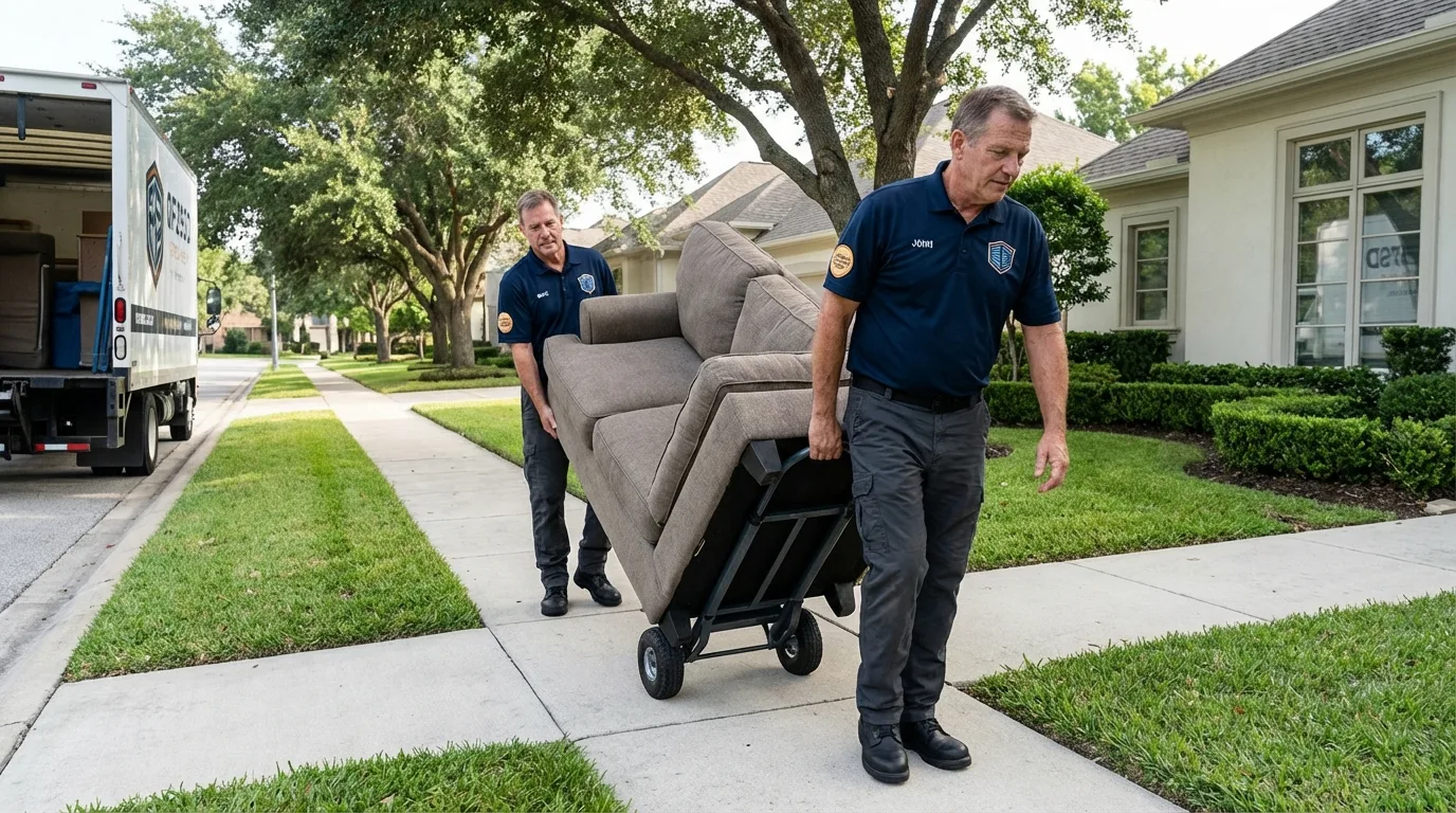 Local residential moving crew loading furniture in Paterson, NJ