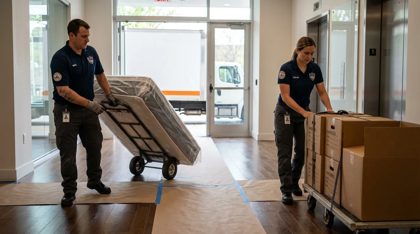 Professional apartment movers loading elevator in Paterson, NJ